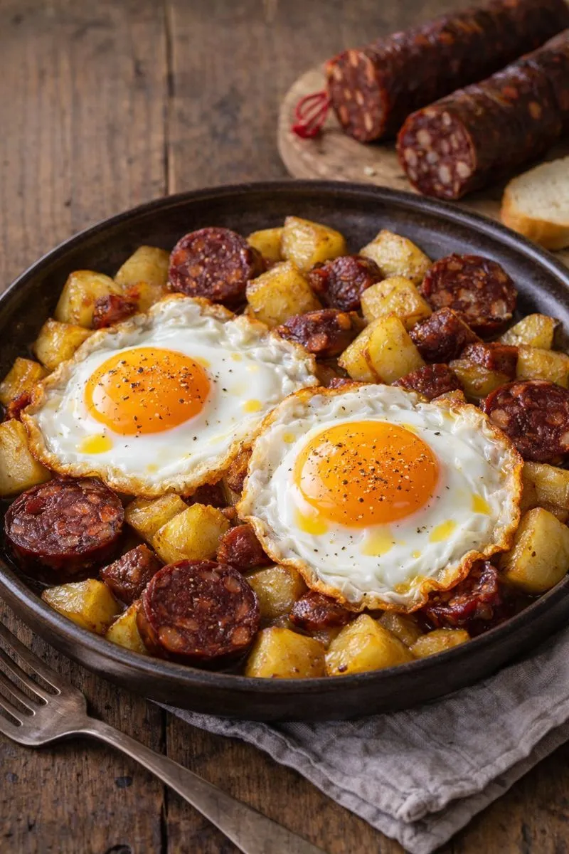 receta de huevos camperos con chorizo